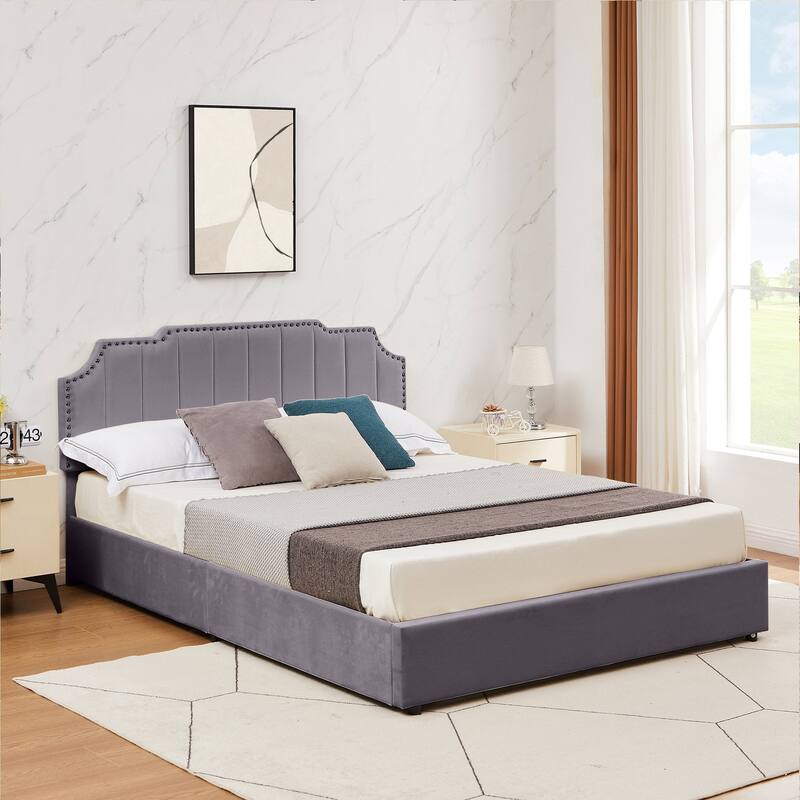 Javlergo Bed Frames with Storage Drawers Upholstered Bed with Tufted Headboard Princess Platform Bed with Wooden Slats Support