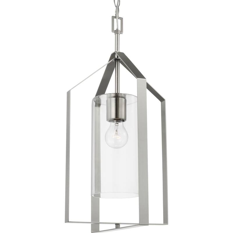Vertex Collection One-Light Brushed Nickel Clear Glass Contemporary Foyer Light - 12 in x 12 in x 22.5 in - 12 in x 12 in x 22.5 in