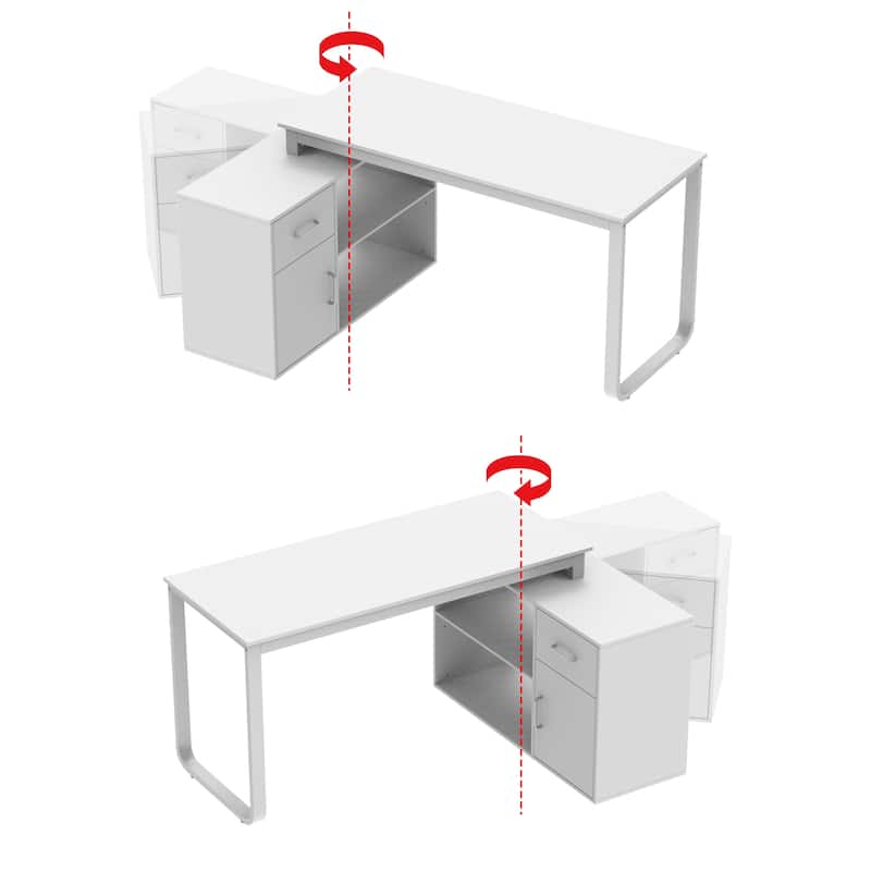 55.1"W Reversible Desk Rotating Desk Working Desk Computer Desk White