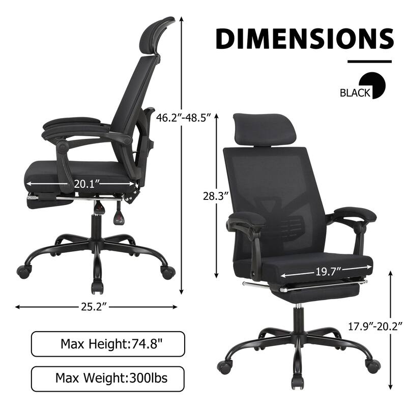 Ergonomic Mesh Office Chair with Adjustable Lumbar Support & Footrest