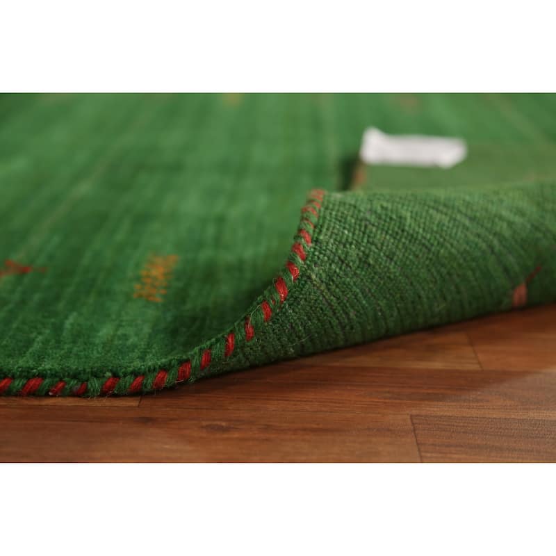Green Gabbeh Indian Rug Handmade Wool Carpet - 5'1" x 7'8"