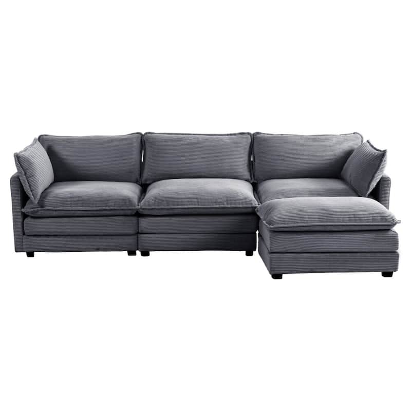 Oversized Modular Corduroy Sectional Sofa Set with Ottoman, 3-Seater / 4-Seater Deep Seat Lounge Couch for Living Room