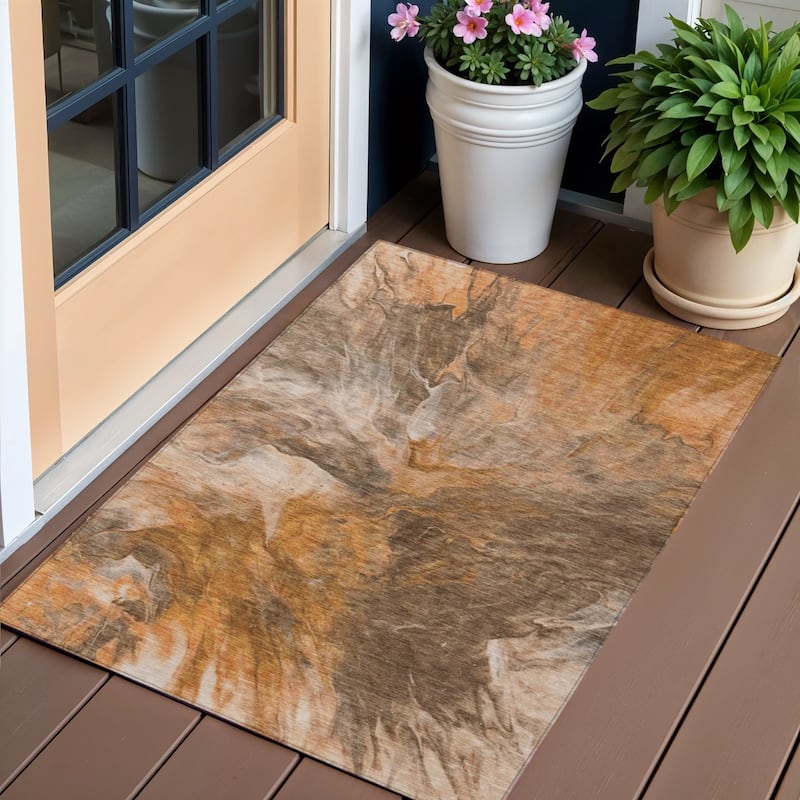 HomeRoots Abstract Transitional Rectangle Outdoor Rug - 3' x 5'