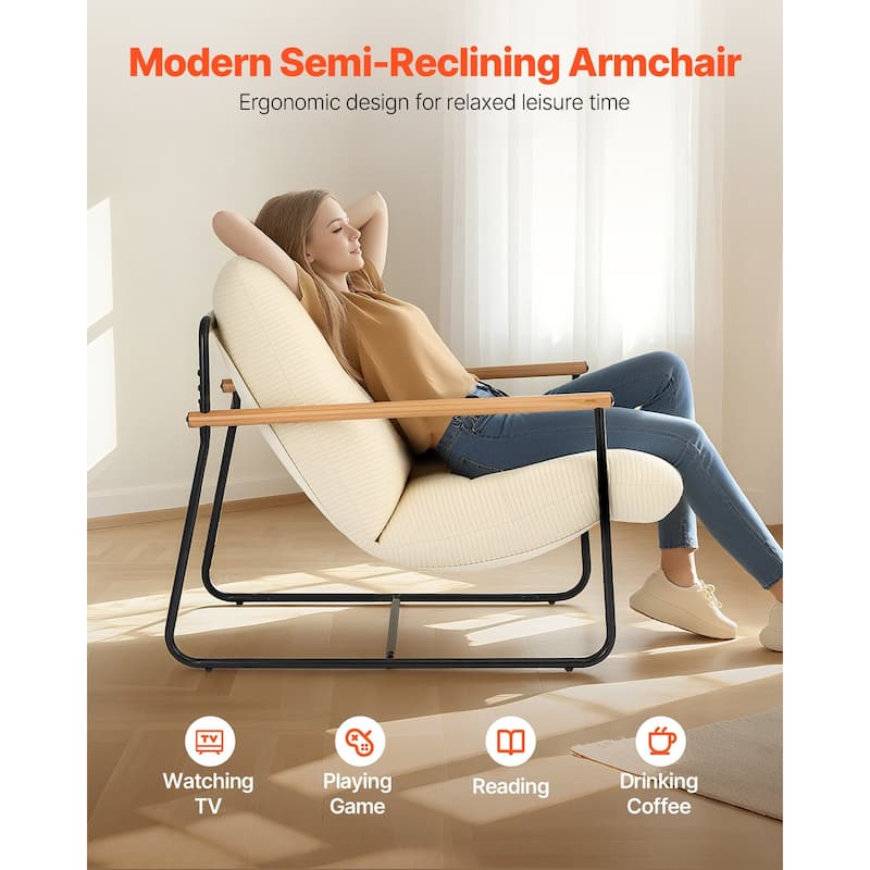 Modern Corduroy Accent Chair with Iron Frame and Solid Wood Armrests for Living Room - 34.6 x 29.5 x 33.46 in