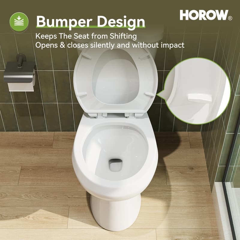 HOROW 2 Piece ADA Height Round Toilet White 1.28 GPF Strong Flush Quiet Soft Close Seat