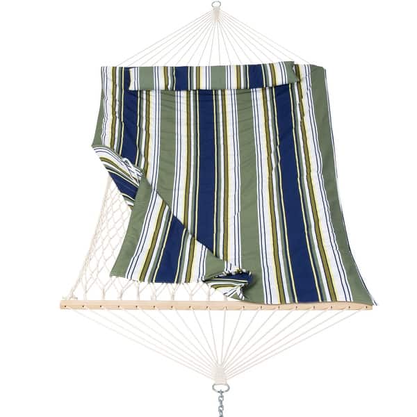Durable 2 Person Rope Hammock with Polyester Quilted Pad and Pillow - 76*52 - Blue&Aqua