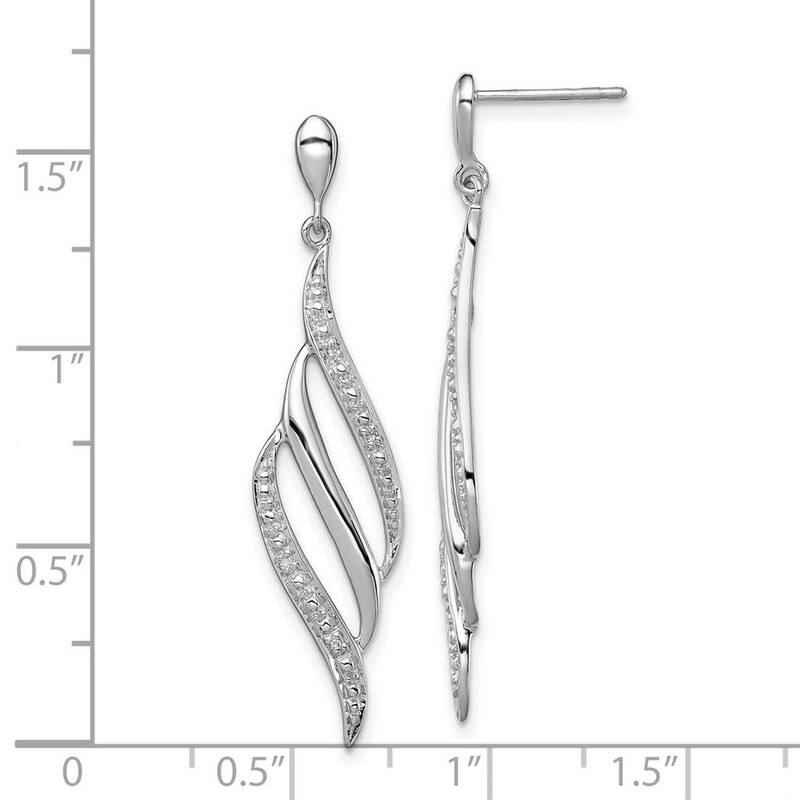 Curata 925 Sterling Silver Polished Rhodium Plated Diamond Swirl Post Long Drop Dangle Earrings - 42x10mm Wide