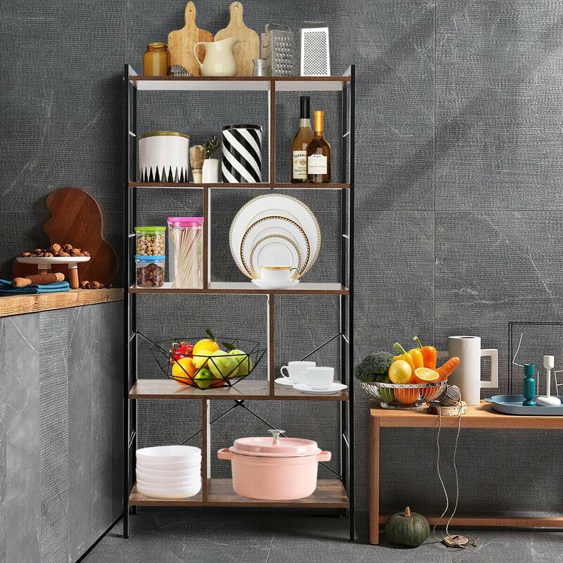 Modern Industrial 4-Tier Bookcase with Sturdy Metal Frame and Dividers - 29" x 12" x 61"
