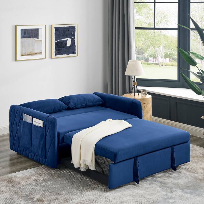 Multifunctional Pull-Out Sofa Bed, Convertible Sleeper Sofa Bed with Storage Bag, Upholstered Armsofa for Bedroom