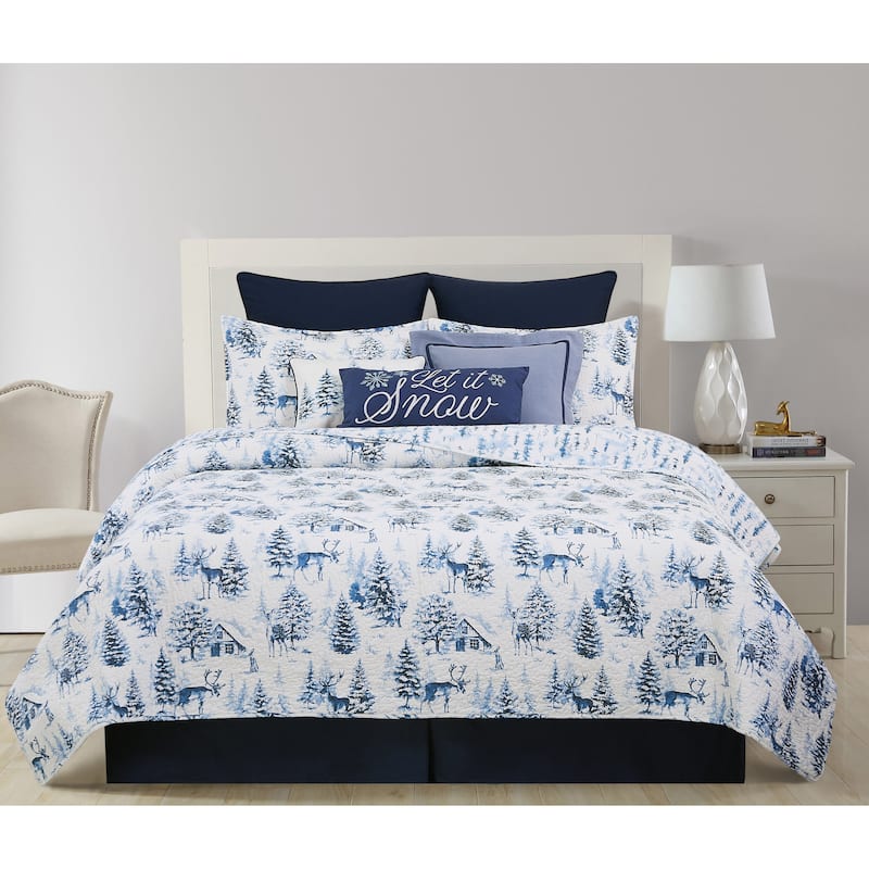 Frasier Cotton Reversible Lodge Trees Quilt Set