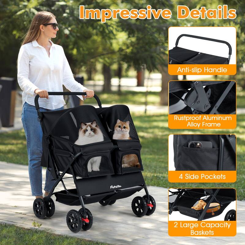 Gymax Double Pet Stroller w/ 2-seater Carrier Adjustable Sunshade