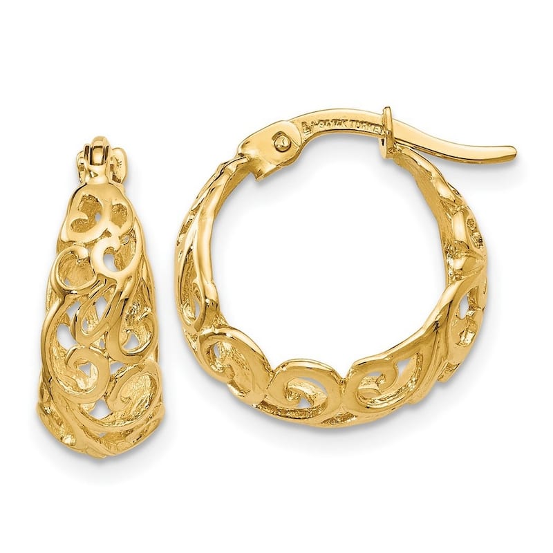 Curata 14k Yellow Gold Textured Scroll Hoop Earrings (6mm x 16mm)