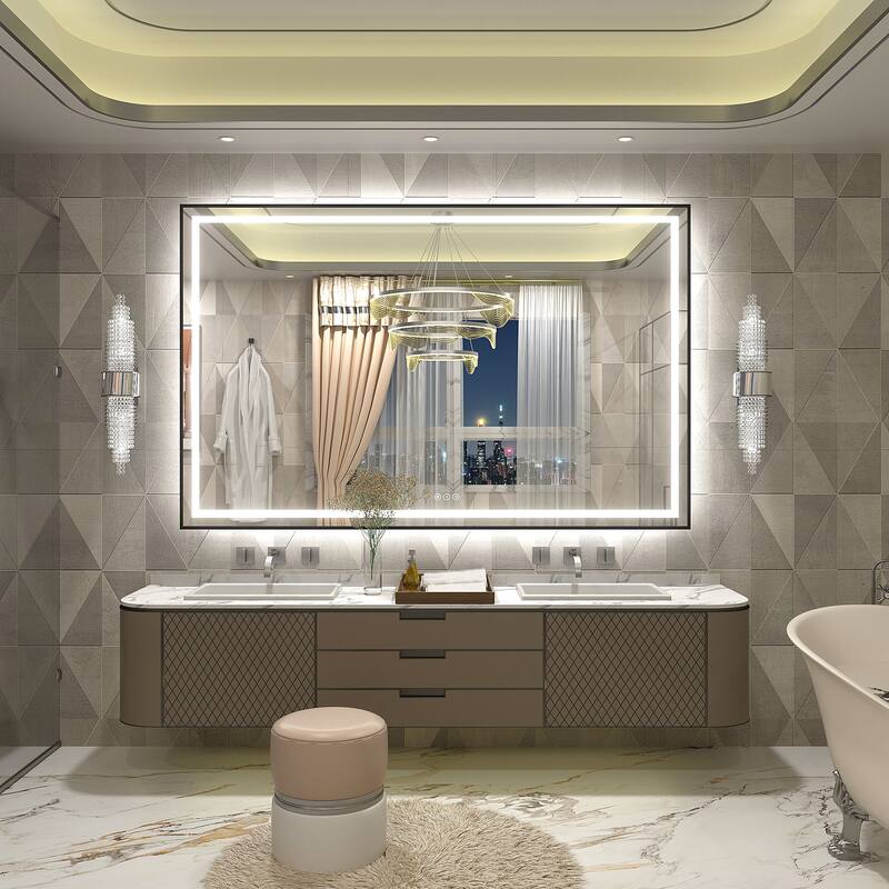 Black Metal Framed LED Front Light and Backlit Anti-Fog Wall Bathroom/ Vanity Mirror