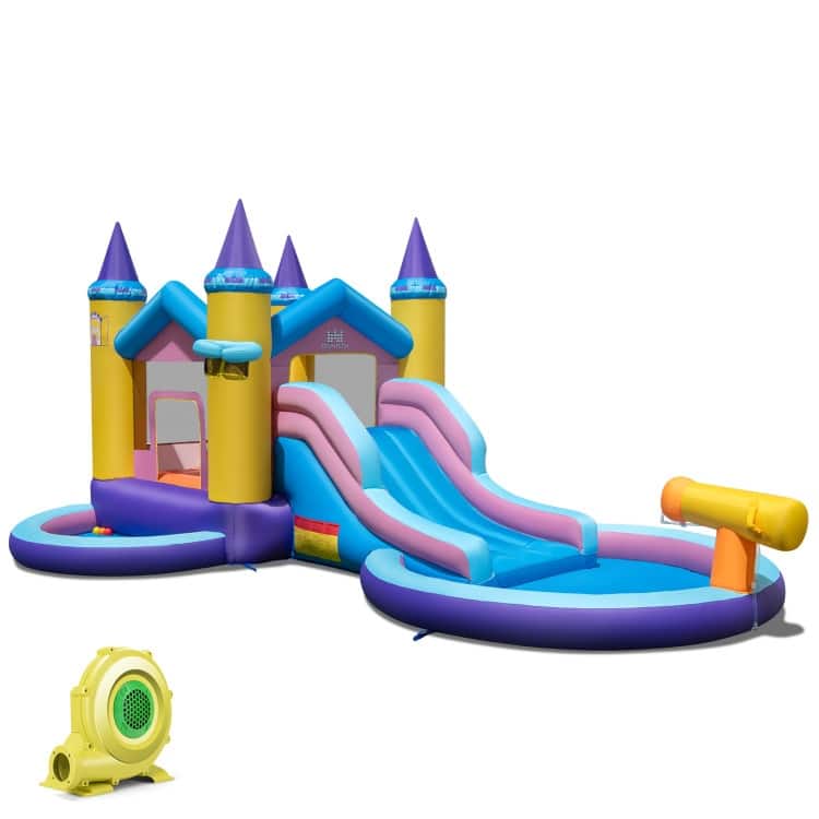 6-in-1 Inflatable Kids Water Park with 735W Blower - 197" x 115.5" x 92"