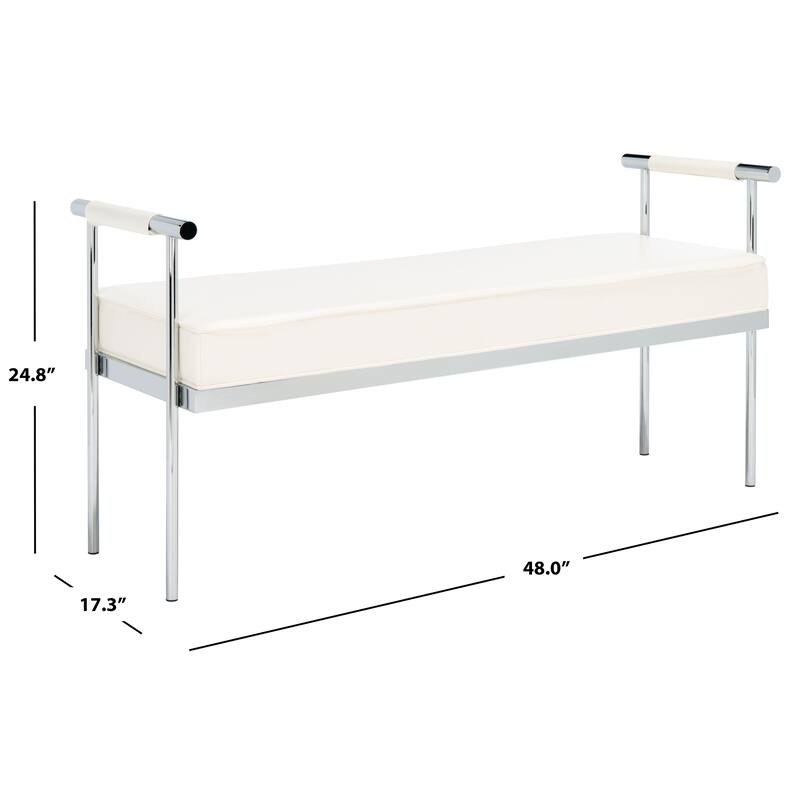 SAFAVIEH Pinkey Glam Long Rectangle Cushion Bench with Arms - 48" W x 17.3" L x 24.8" H - 48Wx17Dx25H