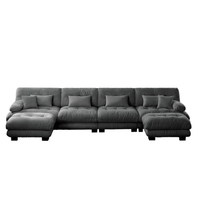 GDFStudio - Alden Chenille 4 Seater Cloud Sofa with Twin Ottoman Set