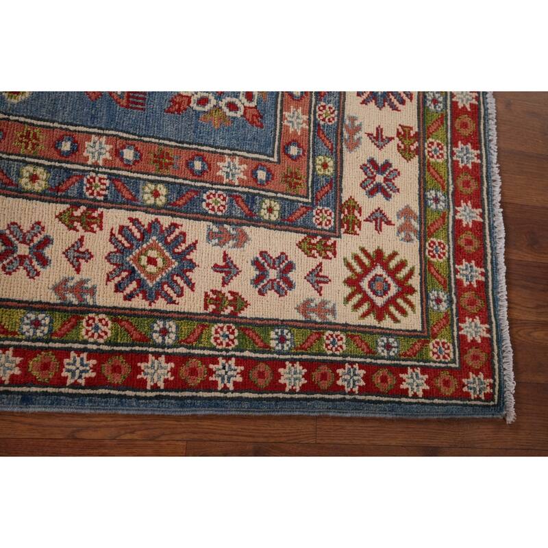 Kazak Blue Area Rug Hand-Knotted Wool Carpet - 4'11" x 6'11"