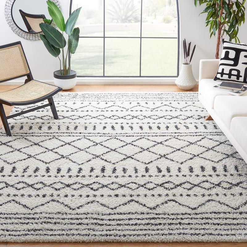 SAFAVIEH Arizona Shag Lotta Moroccan 1.2-inch Thick Rug - 10' x 14' - Ivory/Black