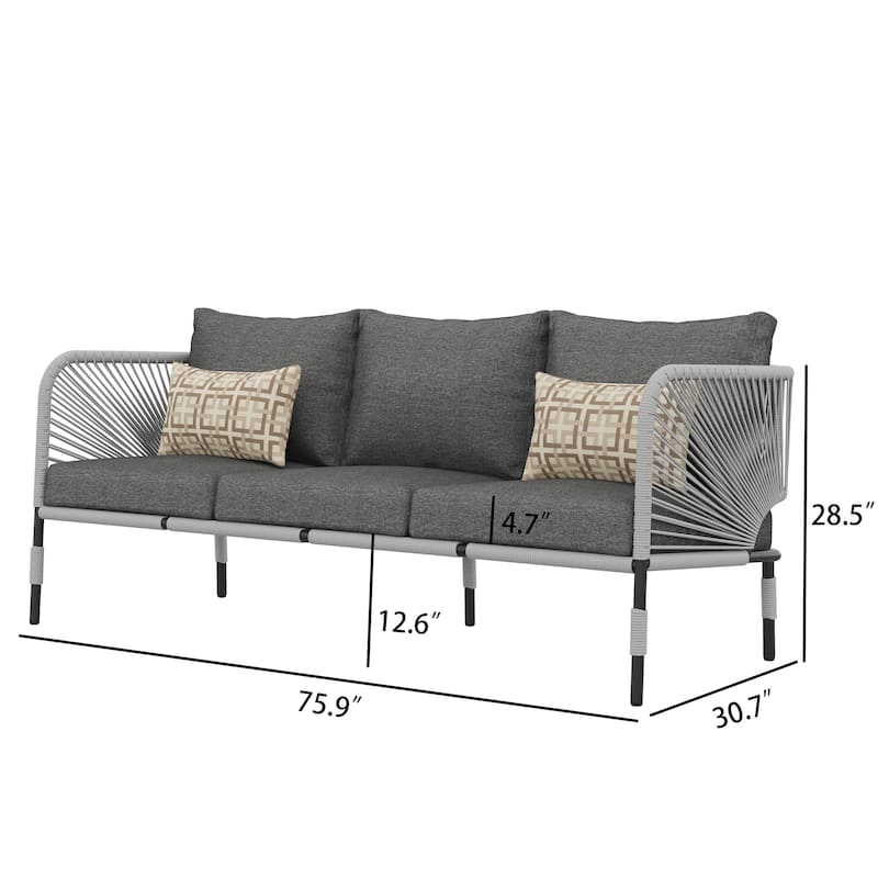 Corvus Serenity 3-Seat Patio Wicker Sofa with Sunbrella Lumbar Pillows