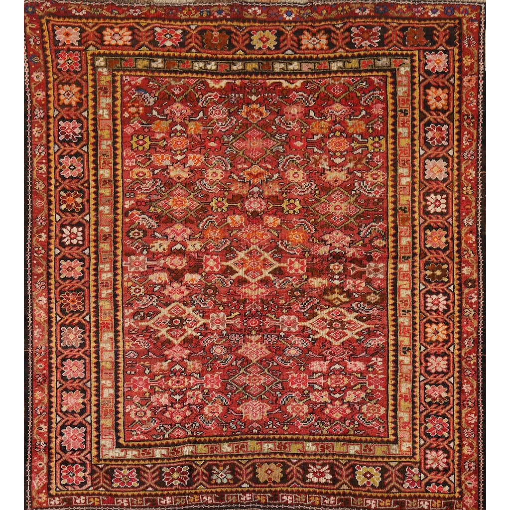 Vegetable Dye Sultanabad Antique Persian Square Wool Carpet - 5'3" x 5'10"
