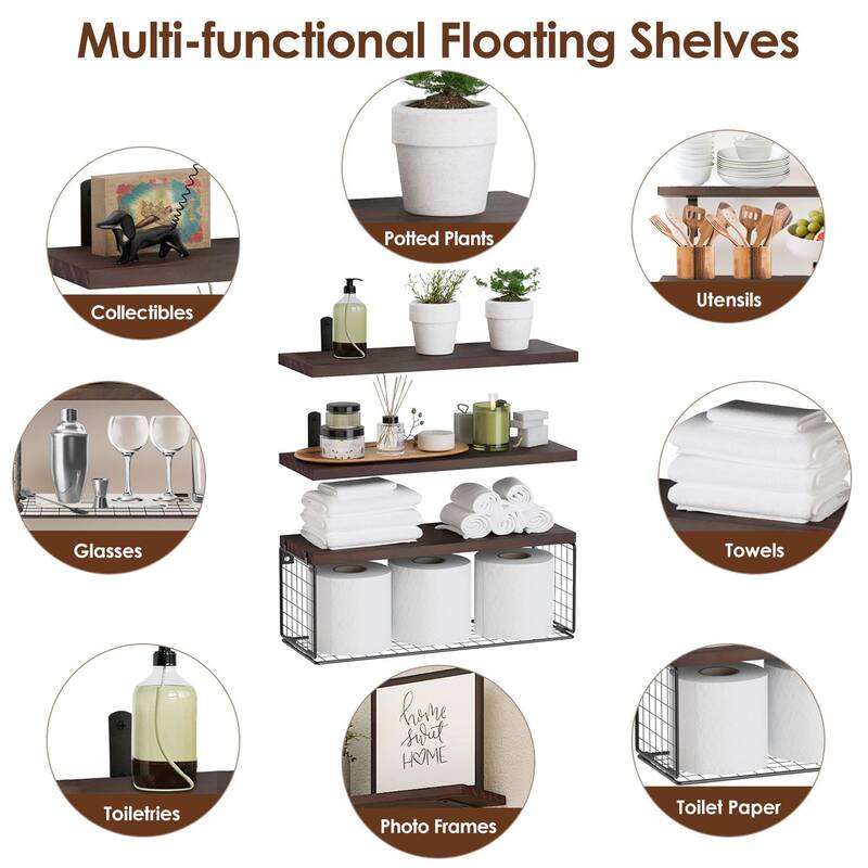 2-in-1 Wall Mounted Floating Shelf with Storage Basket