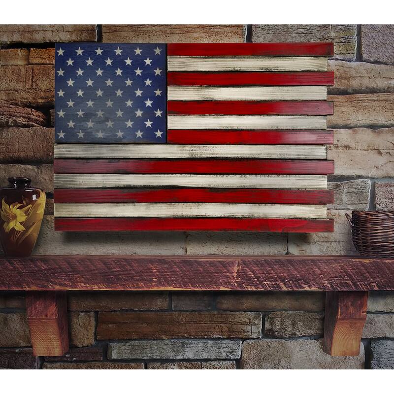 American Furniture Classics Model Mini American Flag Wall Display with Hidden, Locking Gun Concealment