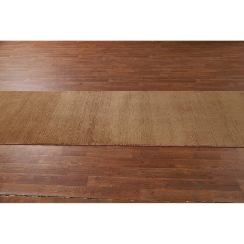 Light Brown Gabbeh Modern Runner Rug Oriental Hand-Knotted Wool Carpet - 2'7"x 9'10"