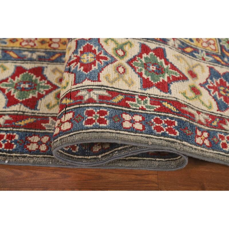 Geometric Kazak Area Rug Hand-Knotted Living Room Wool Carpet - 6'8" x 9'7"
