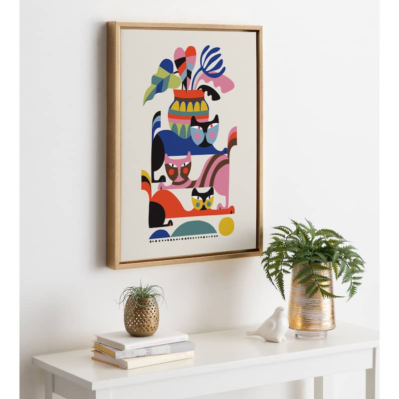 Kate and Laurel Sylvie 3 Cats Framed Canvas by Rachel Lee