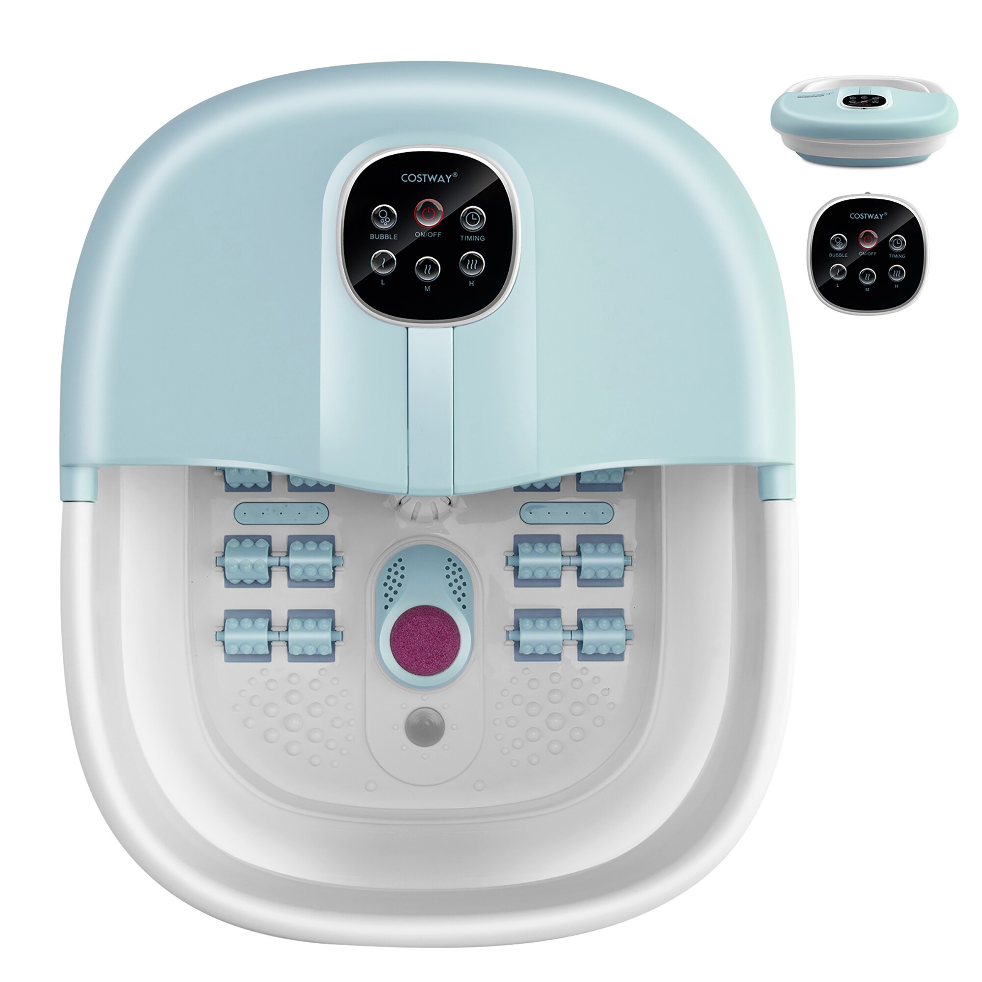 Folding Foot Spa Basin w Heat Bubble Roller Massage Temp Time Set