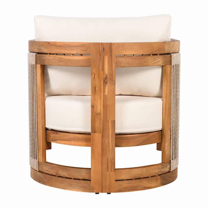 Outdoor Acacia Wood Curved Design Club Chair with Woven Rope, Cushions