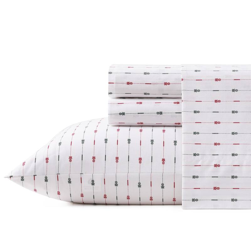 Tommy Bahama Cotton Printed Sheet Sets and Pillowcase Pairs - King - Pineapple Pinstripe Red