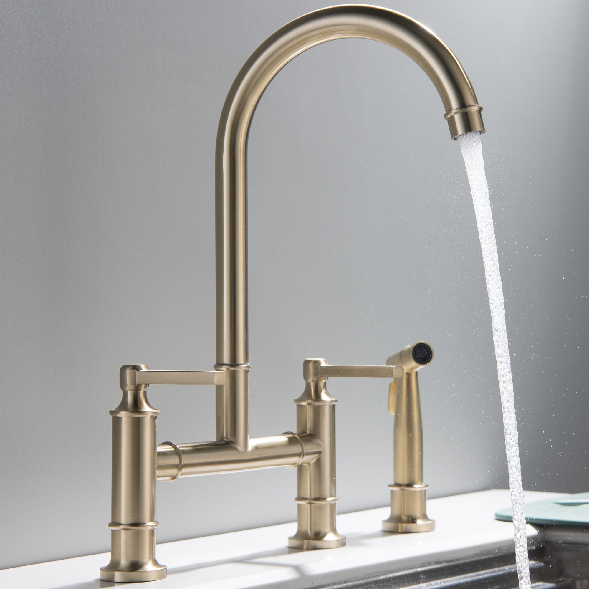 Antique 2-Way Bridge Kitchen Faucet with 28'' Slide ...