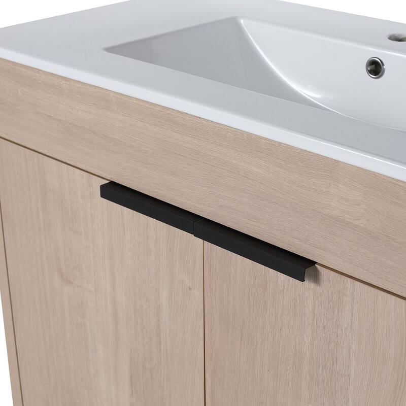 24", 30", 36" Freestanding Bathroom Vanity with White Ceramic Sink & Soft-Close Doors