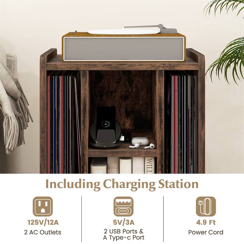 Gymax Record Player Stand w/ 4 Storage Compartments Supporting Legs