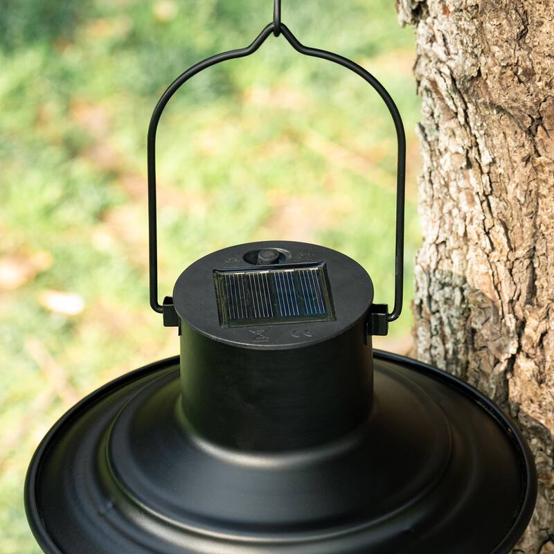 Glitzhome 9.75"H Set of 2 Industrial-Style Wire Solar Powered Outdoor Hanging Lantern