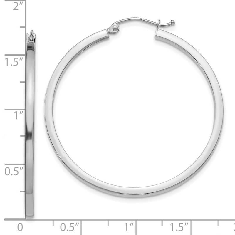 Curata 10k White Gold 2mm Square Tube Hoop Earrings - 20mm 25mm 30mm 35mm 40mm 45mm
