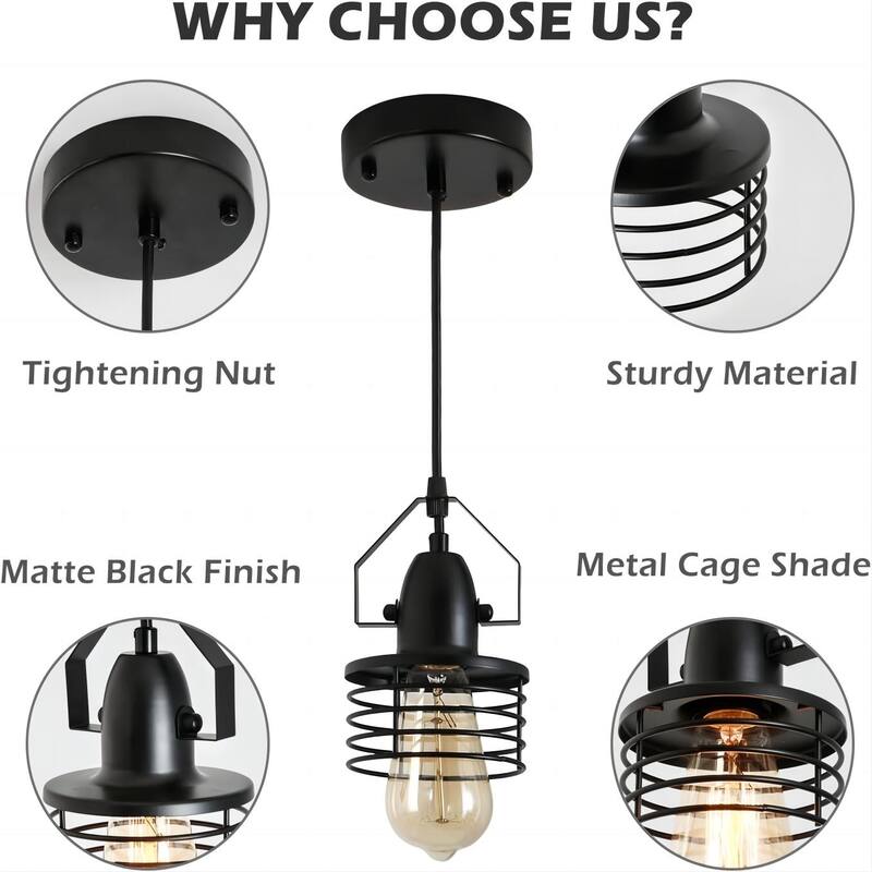 Industrial Black Pendant Light Metal Cage Pendant Lights Dining Room Hanging Lighting,Spring Shade,E26 Bulb(1 Light)