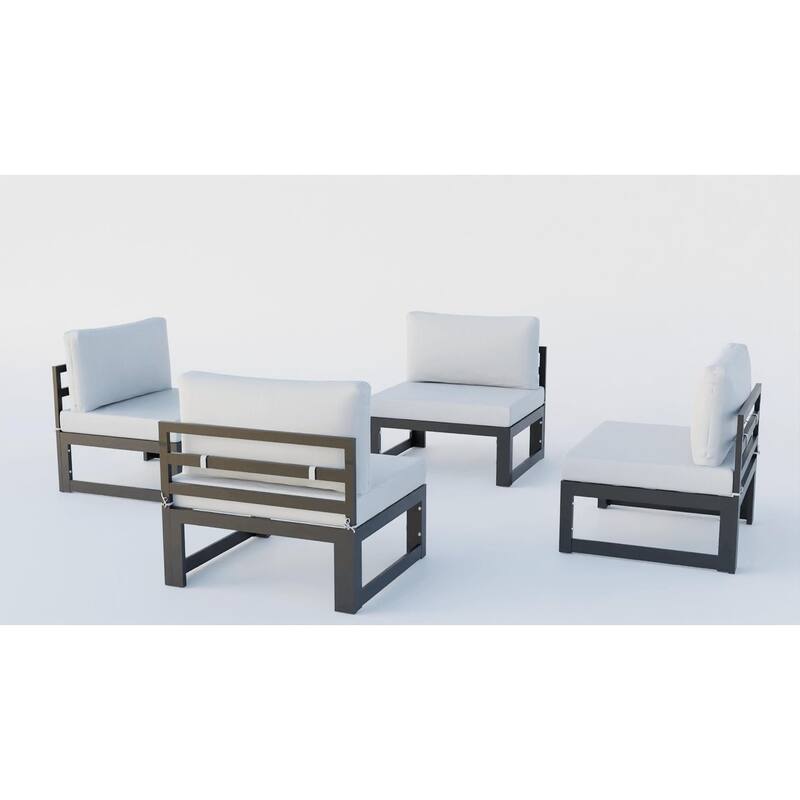 LeisureMod Chelsea 4-Piece Armless Patio Sectional Sofa Set with Cushions for Patio Porch Backyard Garden