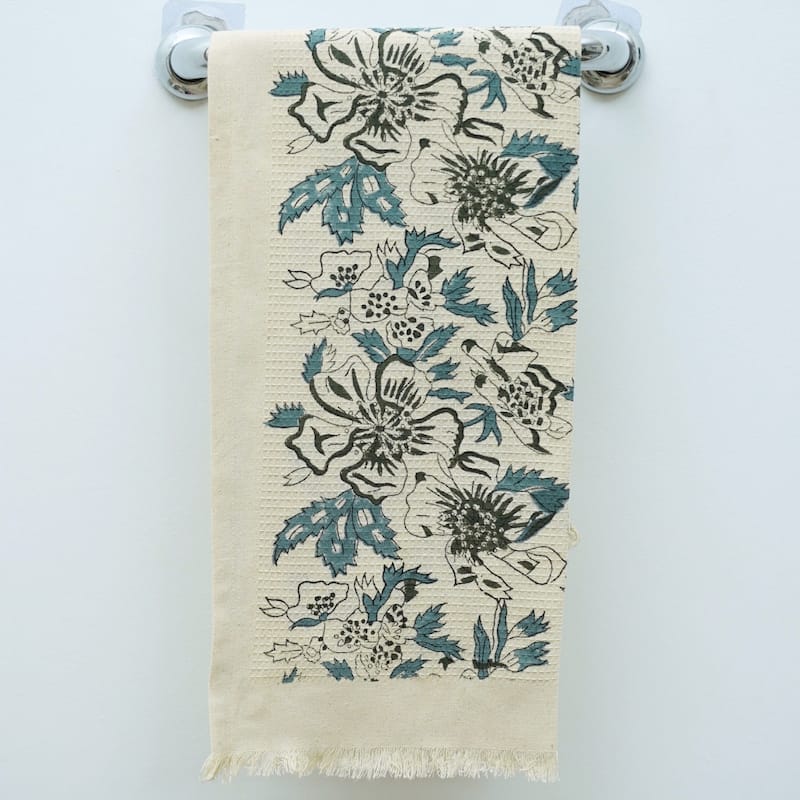 Fabdivine Hand Block Floral Print Waffle Weave Kitchen, Dining Room Use, Gift Hand Towel