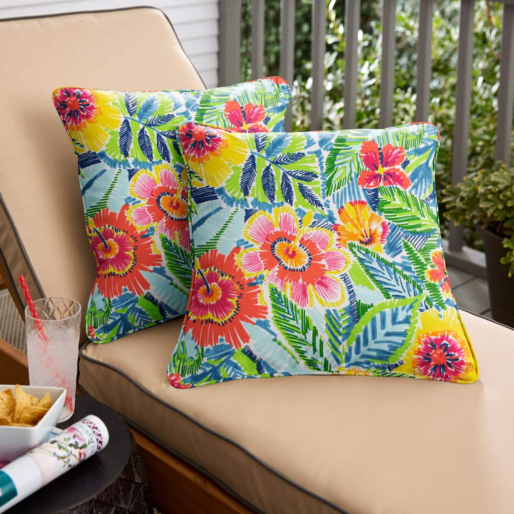 Sorra Home Pensacola Multi Outdoor/Indoor Corded Pillow Set of Two 16in x 16in x 6in