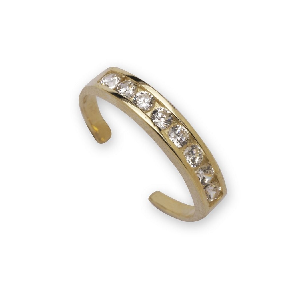 Curata Solid 10K Yellow or White Gold Adjustable Channel-set Cubic Zirconia Toe Ring