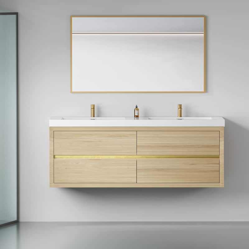 GDFStudio - Maxwell Floating Bathroom Vanity with Stone Resin Countertop & Soft-Close Drawers