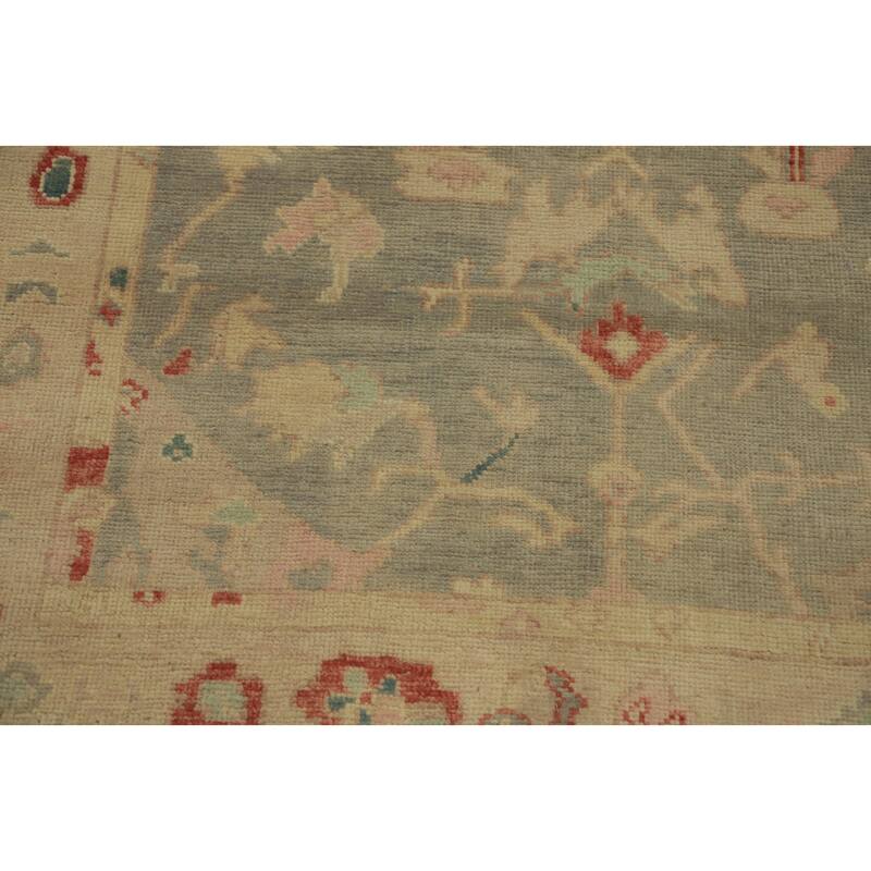 Hand Knotted Oriental 100% Wool Carpet Transitional Floral Green Oushak Area Rug - 6' 11'' X 4' 1''
