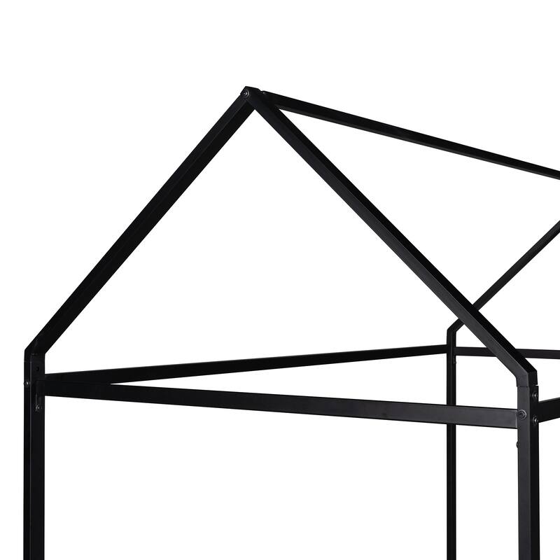 Twin Size Metal House Bed Frame for Kids, No Box Spring Needed, Black