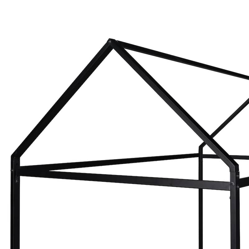 Twin Size Metal House Frame Platform Bed with Floor for Kids, Boys and Girls