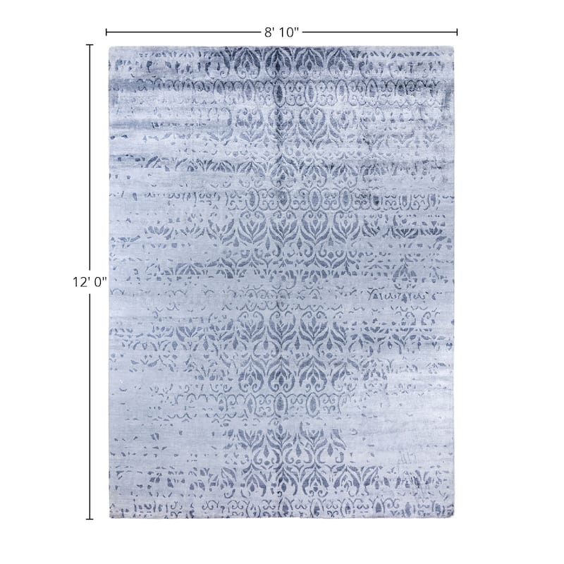 Modern One-of-a-Kind Hand-Knotted Area Rug, Blue - 8' 10" x 12' 0"