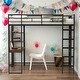 preview thumbnail 1 of 7, Twin Size Metal Loft Bed With 2 Shelves And 1 Desk,2 Built-in Ladders,Solid Construction Black
