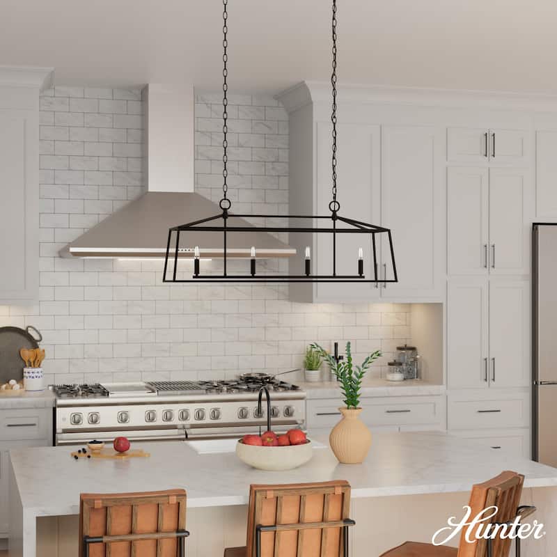 Hunter Fair Oaks 4-Light Linear Chandelier - Dining Room, Island - Modern, Transitional, Lantern, Geometric - Designer!