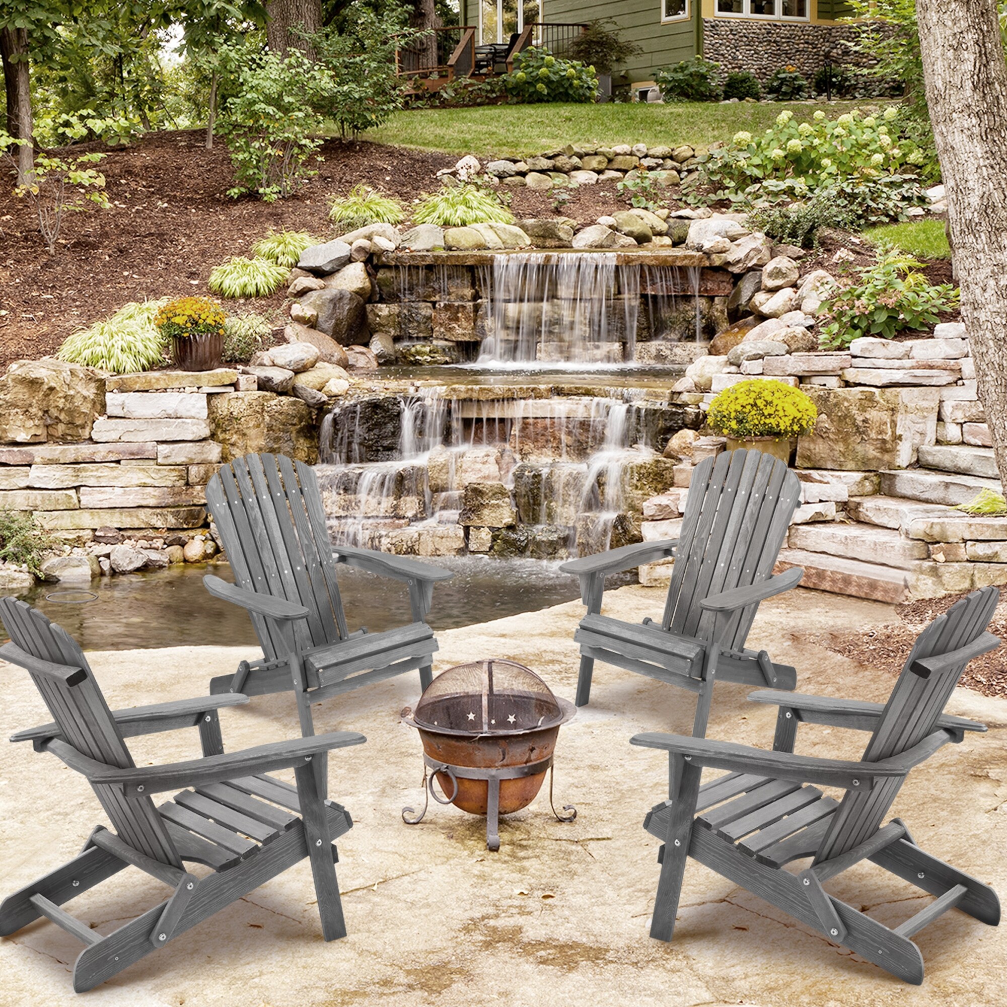 Folding Wooden Adirondack Chairs Set of 2 - Patio, Garden, Lawn